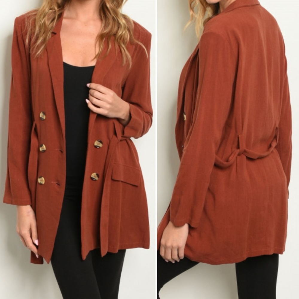 BLACK BELTED & BUTTON CLOSURE JACKET - Picture 4 of 8